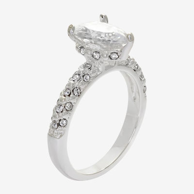 Sparkle Allure Crystal Pure Silver Over Brass Pear Solitaire Engagement Ring