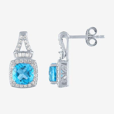 Genuine Blue Topaz Sterling Silver Drop Earrings