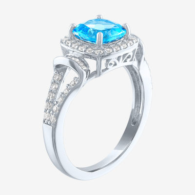 Womens Genuine Topaz Sterling Silver Cocktail Ring