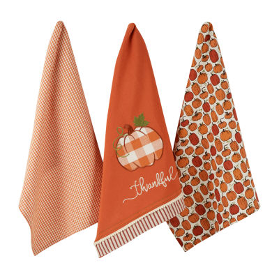 Design Imports Thankful Check Pumpkin 3-pc. Dish Cloths