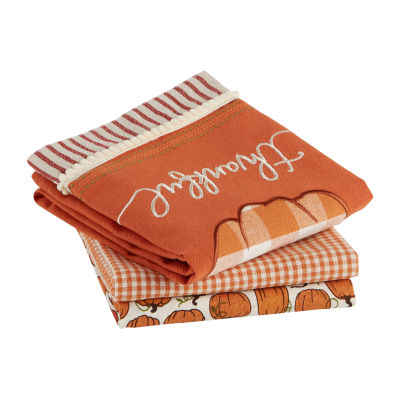 Design Imports Thankful Check Pumpkin 3-pc. Dish Cloths