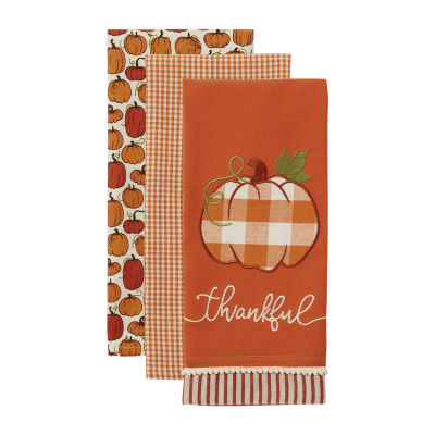 Design Imports Thankful Check Pumpkin 3-pc. Dish Cloths