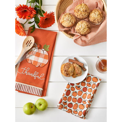 Design Imports Thankful Check Pumpkin 3-pc. Dish Cloths