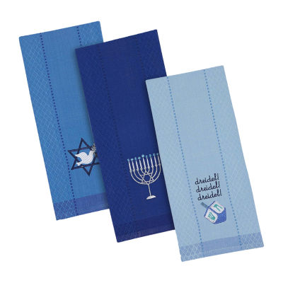 Design Imports Blue Hanukkah 3-pc. Dish Cloths