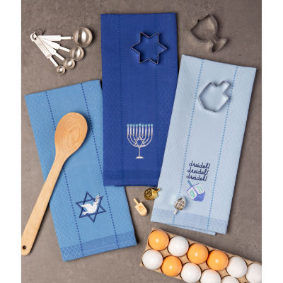 Design Imports Blue Hanukkah 3-pc. Dish Cloths