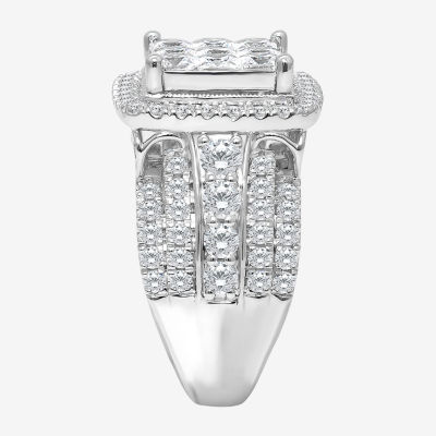 Womens 4 CT. T.W. Natural White Diamond 10K White Gold Cushion Halo Engagement Ring
