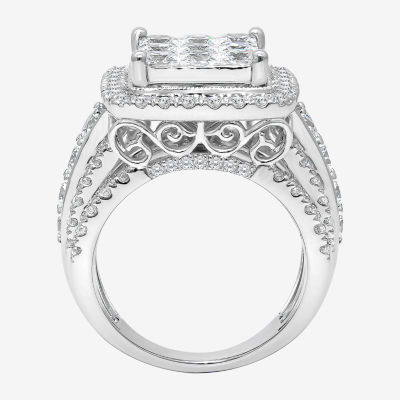 Womens 4 CT. T.W. Natural White Diamond 10K White Gold Cushion Halo Engagement Ring