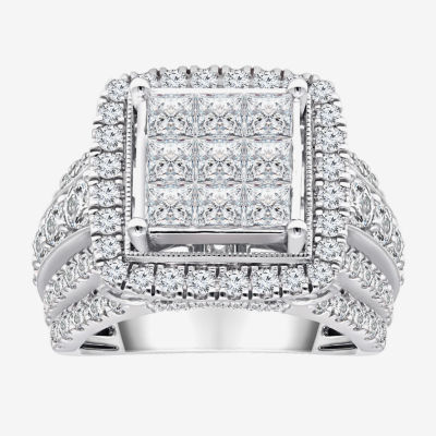 Womens Natural White Diamond 10K White Gold Cushion