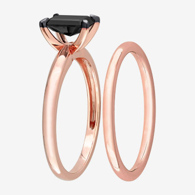 Womens 1 CT. Natural Black Diamond 14K Rose Gold Solitaire Bridal Set