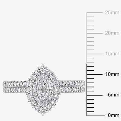 Womens 1/2 CT. T.W. Natural White Diamond 10K White Gold Marquise Side Stone Halo Bridal Set