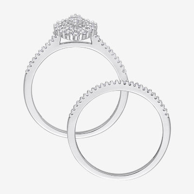 Womens 1/2 CT. T.W. Natural White Diamond 10K White Gold Marquise Side Stone Halo Bridal Set