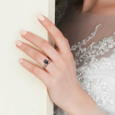 Womens 1/2 CT. T.W. Genuine White Diamond 18K White Gold Round Side Stone Halo Engagement Ring