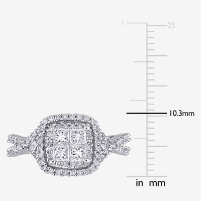 Womens / CT. T.W. Mined White Diamond 10K White Gold Cushion Side Stone Halo Engagement Ring