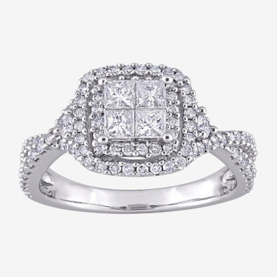 Womens / CT. T.W. Natural White Diamond 10K Gold Cushion Side Stone Halo Engagement Ring