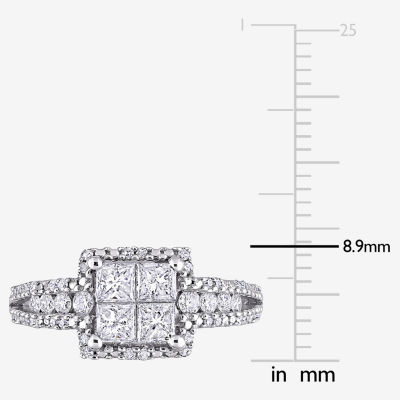 Womens 1 CT. T.W. Natural White Diamond 10K White Gold Side Stone Halo Engagement Ring
