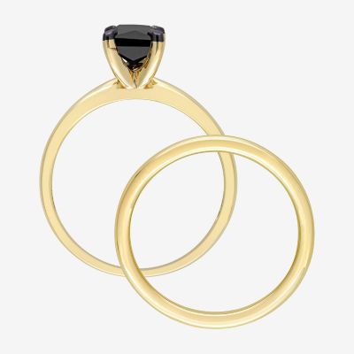 Womens 1 CT. Natural Black Diamond 14K Gold Solitaire Bridal Set