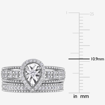 Womens 1/3 CT. T.W. Natural White Diamond Sterling Silver Pear Halo Bridal Set