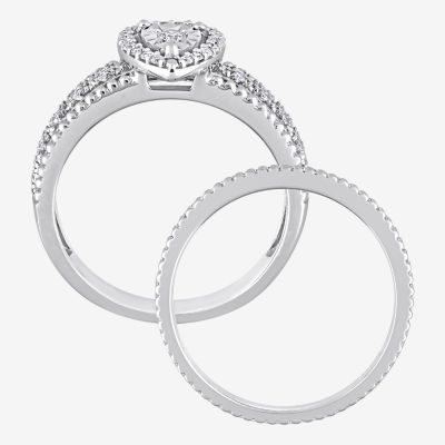 Womens 1/3 CT. T.W. Natural White Diamond Sterling Silver Pear Halo Bridal Set