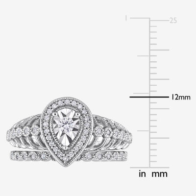 Womens 1/3 CT. T.W. Mined White Diamond Sterling Silver Pear Halo Bridal Set