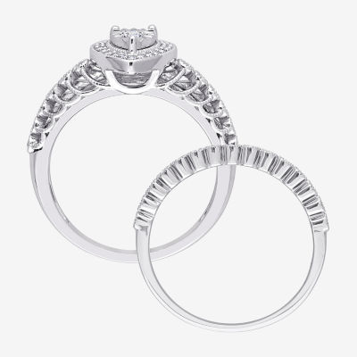 Womens 1/3 CT. T.W. Natural White Diamond Sterling Silver Pear Halo Bridal Set
