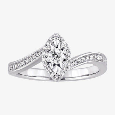 Womens 1/4 CT. T.W. Natural White Diamond Sterling Silver Marquise Side Stone Bypass  Engagement Ring