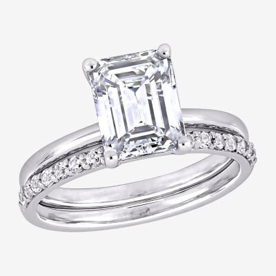 Womens Lab Created White Sapphire 10K White Gold Solitaire Bridal