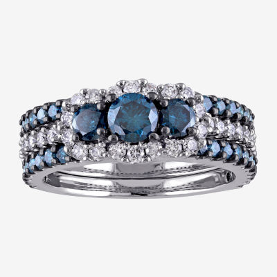 Womens Natural Blue Diamond 10K White Gold Round Side