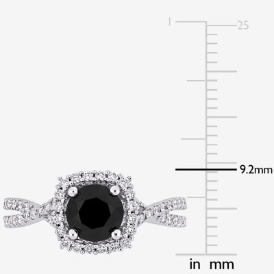 Womens 1 1/2 CT. T.W. Genuine Black Diamond 14K White Gold Cushion Side Stone Halo Engagement Ring