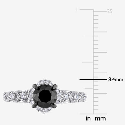 Womens 3/4 CT. T.W. Natural Black Diamond 14K White Gold Round Side Stone Halo Engagement Ring