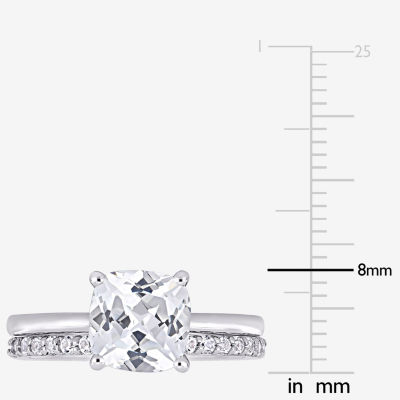 Womens Lab Created White Sapphire 10K Gold Cushion Solitaire Bridal Set