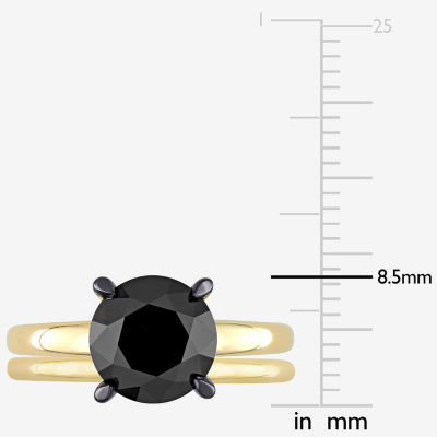 Womens 3 CT. Natural Black Diamond 14K Gold Round Solitaire Bridal Set