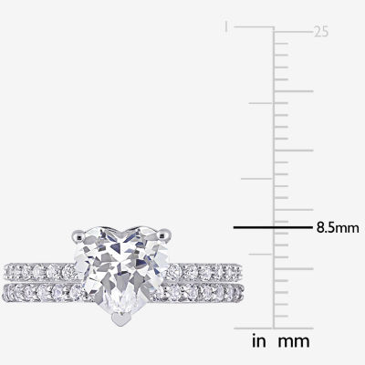 Womens Lab Created White Sapphire 10K White Gold Heart Side Stone Bridal Set