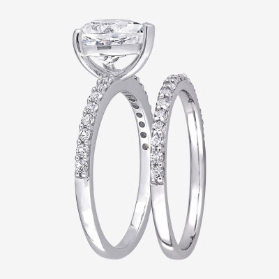 Womens Lab Created White Sapphire 10K White Gold Heart Side Stone Bridal Set