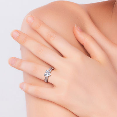 Womens Lab Created White Sapphire 10K White Gold Heart Side Stone Bridal Set