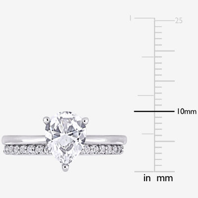 Womens Lab Created White Sapphire 10K White Gold Pear Solitaire Bridal Set