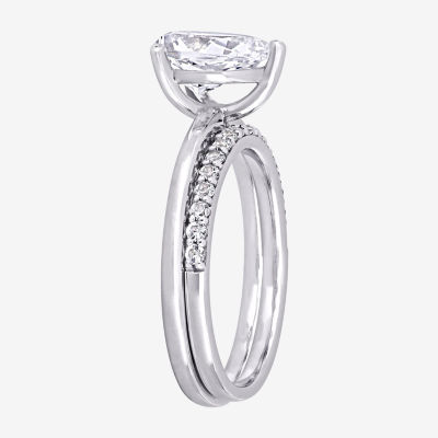Womens Lab Created White Sapphire 10K White Gold Pear Solitaire Bridal Set
