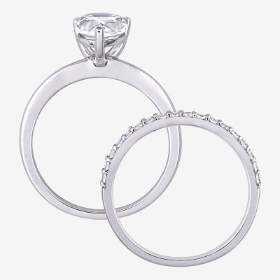 Womens Lab Created White Sapphire 10K White Gold Pear Solitaire Bridal Set