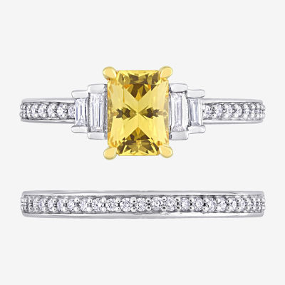 Womens 1/2 CT. T.W. Genuine Yellow Sapphire 14K White Gold Side Stone Bridal Set