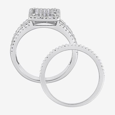 Womens 1/3 CT. T.W. Natural White Diamond Sterling Silver Halo Bridal Set