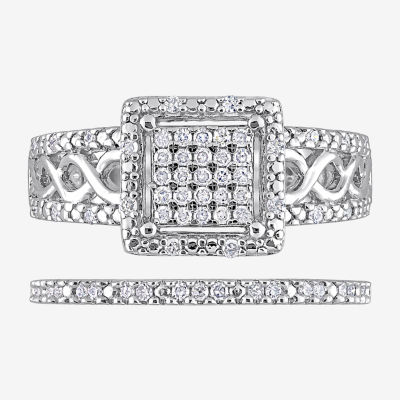 Womens 1/3 CT. T.W. Natural White Diamond Sterling Silver Halo Bridal Set