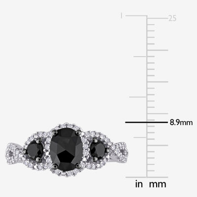 Midnight Black Womens 1 1/3 CT. T.W. Natural Black Diamond 14K White Gold Oval Side Stone 3-Stone Engagement Ring
