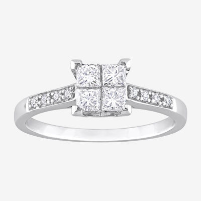 Womens 5/8 CT. T.W. Natural White Diamond 10K Gold Side Stone Engagement Ring