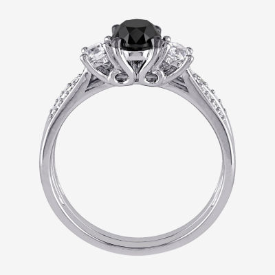 Midnight Black Womens 7/8 CT. T.W. Natural Diamond 10K White Gold Round Side Stone 3-Stone Bridal Set