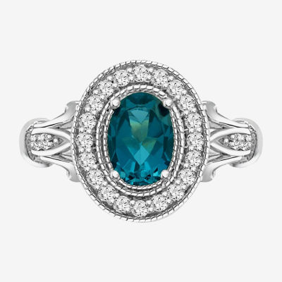 Womens Genuine Blue Topaz Sterling Silver Cocktail Ring