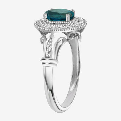 Womens Genuine Blue Topaz Sterling Silver Cocktail Ring