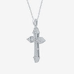 Limited Time Special! Womens 1/10 CT. T.W. Genuine White Diamond Sterling Silver Cross Pendant Necklace