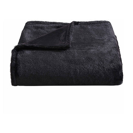 City Scene Fur Like Reversible Lightweight Throw, One Size, Black