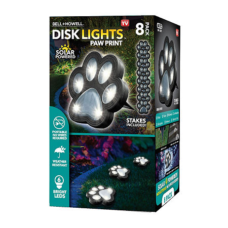 Bell + Howell Solar Powered Paw Print Disk Lights - 8 Pack, One Size, Black