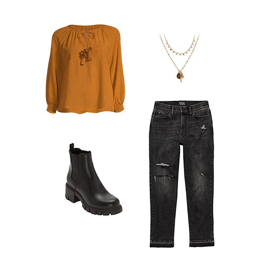 a.n.a Top, Straight-Leg Jeans, Boots, Necklace