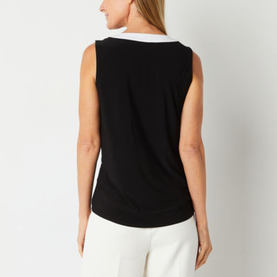 Black Label by Evan-Picone Womens Henley Neck Sleeveless Blouse